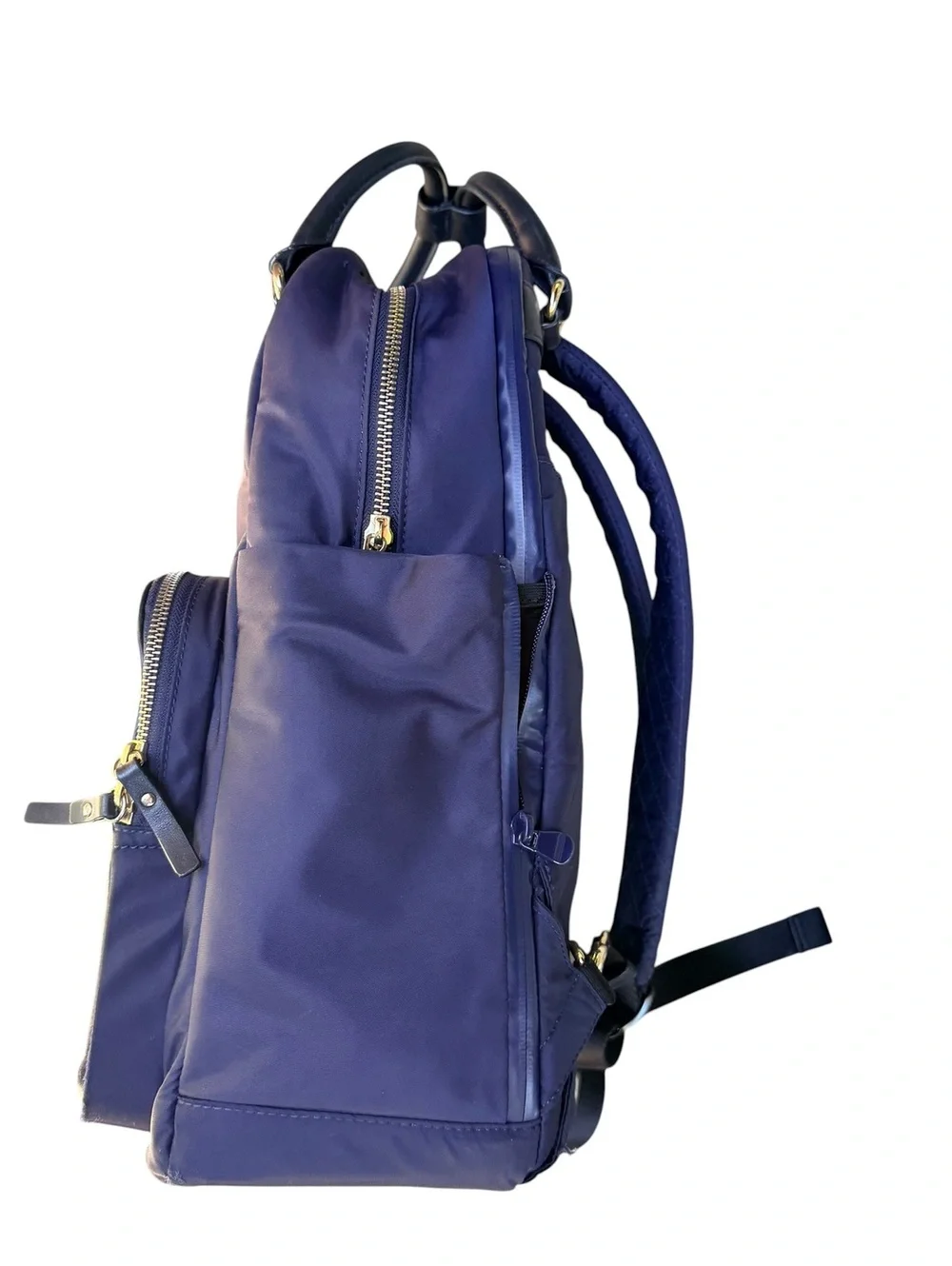 Lo & Sons Rowledge Backpack Navy Nylon Brown Leather Laptop Travel Work Bag